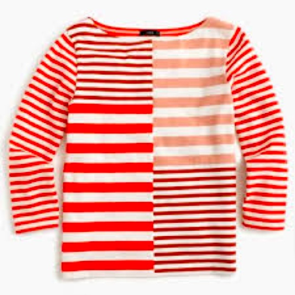 J. Crew Women'sT-Shirt Size Small Red Patchwork Long Sleeve Striped Pullover